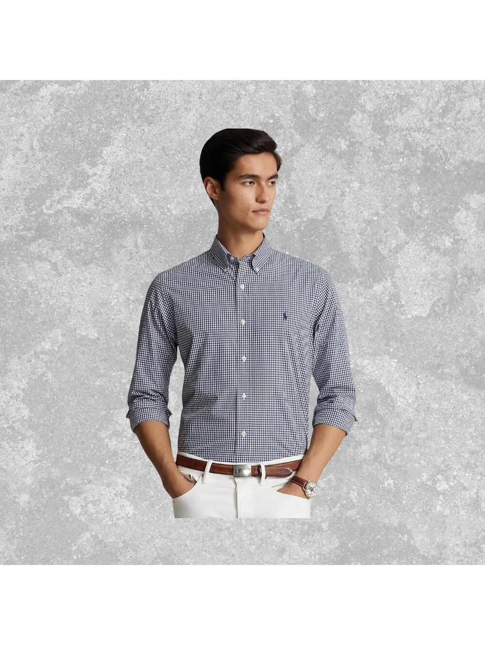 Polo Ralph Lauren Gingham Button Down Shirt Mens Large Blue White Preppy
